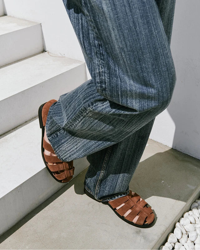 Firenze Atelier Men's Brown Suede Summer Closed Toe Fisherman Sandals Slippers