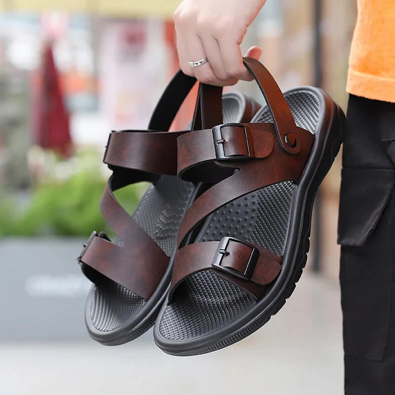 Male Leather Sandals Summer Breathable Slippers Casual Outdoor Flat Beach Shoes