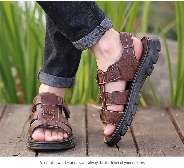 Summer men's Soft Leather Sandals Lightweight Outdoor Comfort Beach Casual Shoes