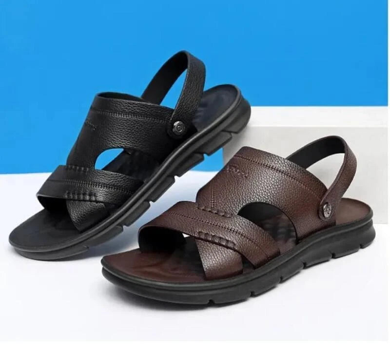 Mens Faux Leather Open Toe Breathable Sandals Fashion Beach Casual Slippers 2025