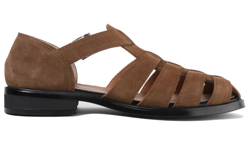Firenze Atelier Men's Brown Suede Summer Closed Toe Fisherman Sandals Slippers
