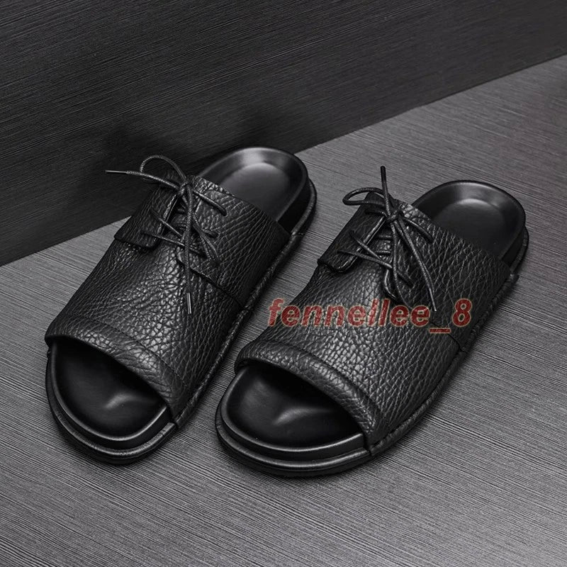 Mens Real Leather Cowhide Open Toe Casual Outdoor Beach Holiday Sandals Slippers