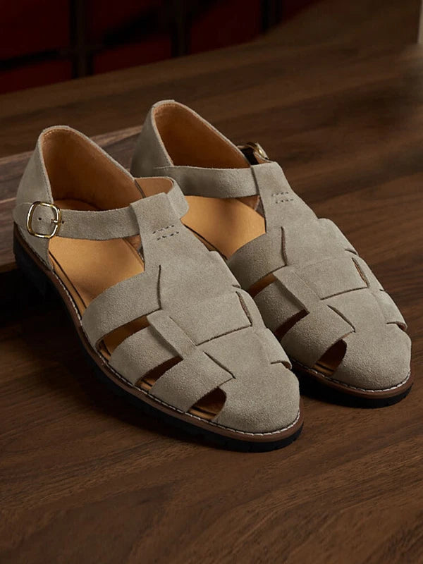 Handmade Mens  Japanese Shoes Summer Suede Buckle Roman Sandals Sz