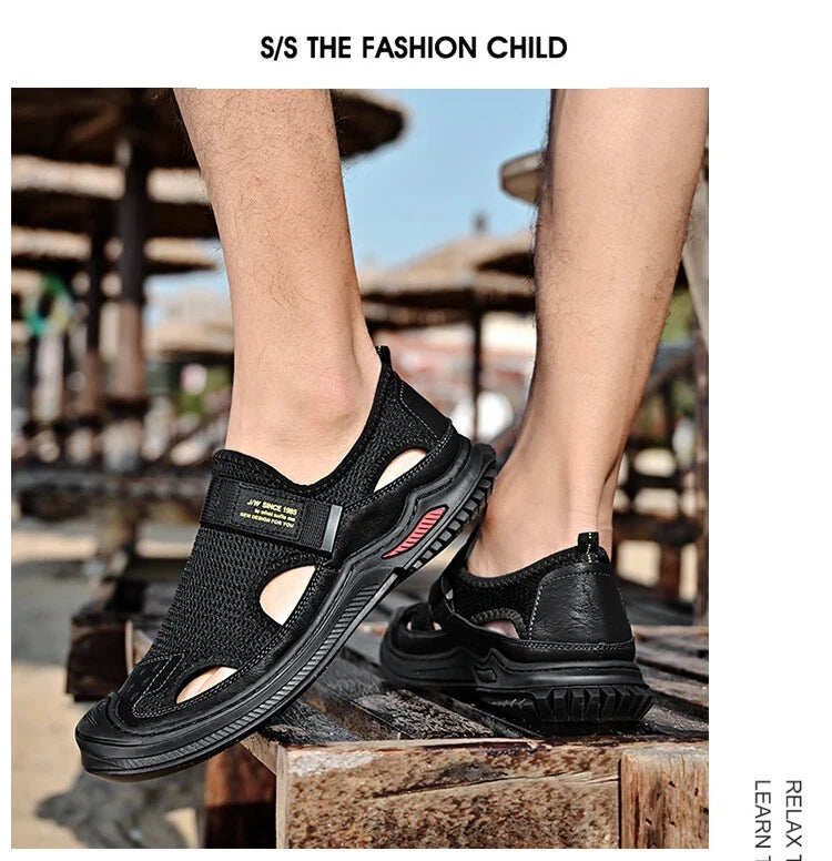 Men Sandals Summer Breathable Mesh Slip On Flats Outdoor Beach Casual Shoes
