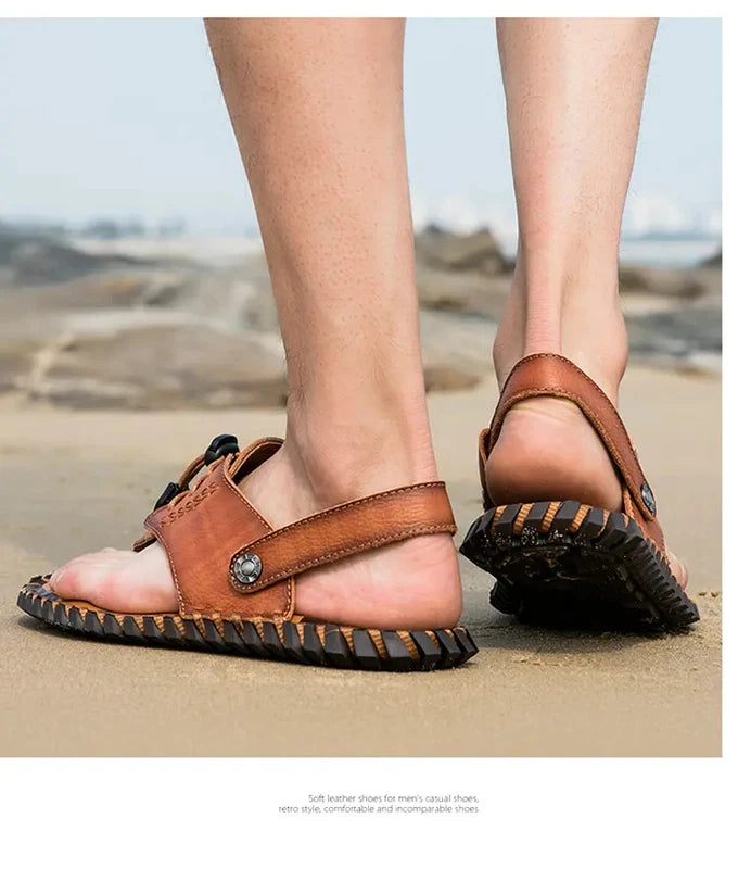 38-48 Plus Size Mens Real Leather Flip Flops Sandals Slipper Beach Holiday Shoes
