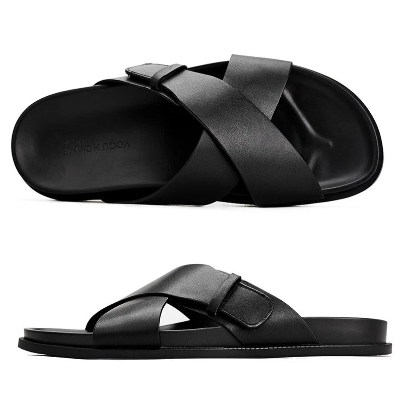 Men Cowhide Casual Slipper Summer Outdoor Breathable Genuine Leather Beach Shoes