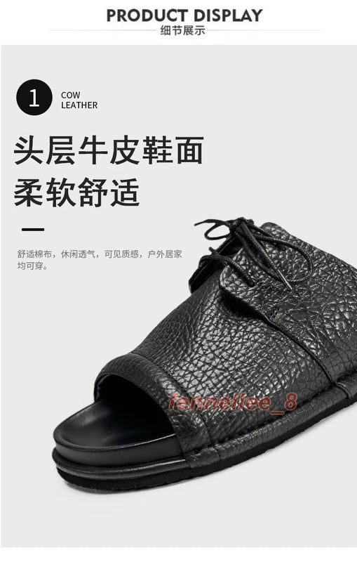 Mens Real Leather Cowhide Open Toe Casual Outdoor Beach Holiday Sandals Slippers