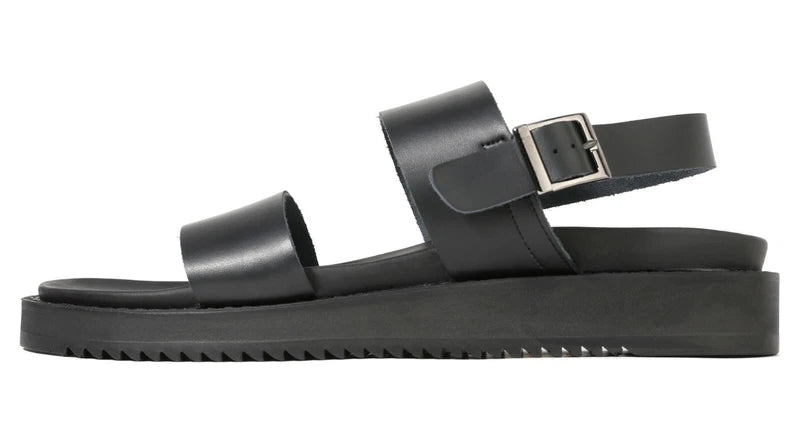 Firenze Atelier Mens Black Leather Open Toe Roman Sandals Fashion Beach Slippers