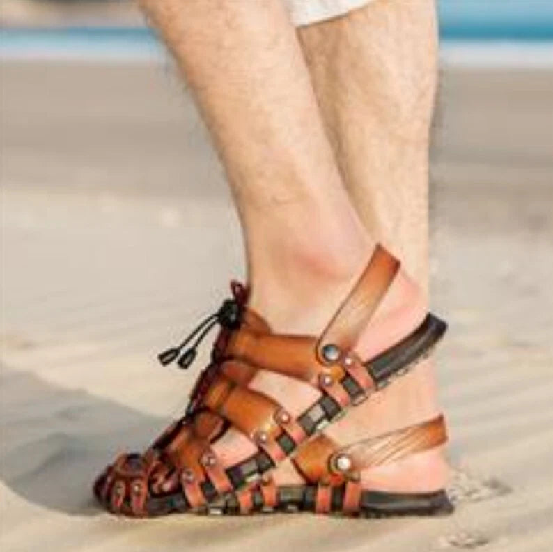 Summer Mens Outdoor Beach Casual Hollow Out Rivet Flats Slippers Sandals Shoes