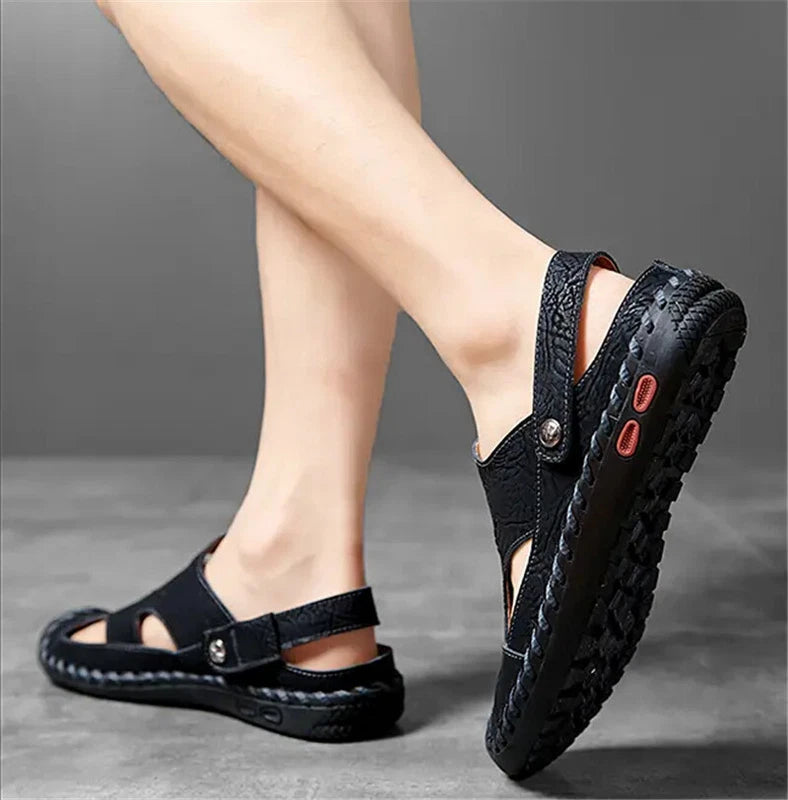 Men Soft Breathable Leather Sandals Light Outdoor Casual Slippers Summer Shoes