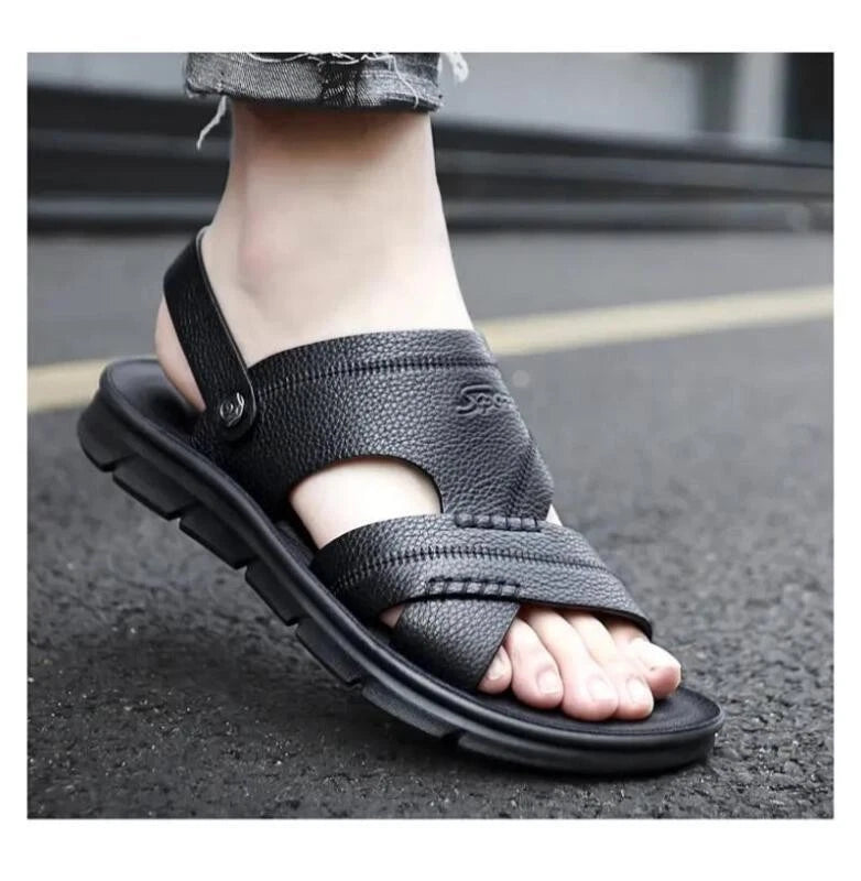 Mens Faux Leather Open Toe Breathable Sandals Fashion Beach Casual Slippers 2025