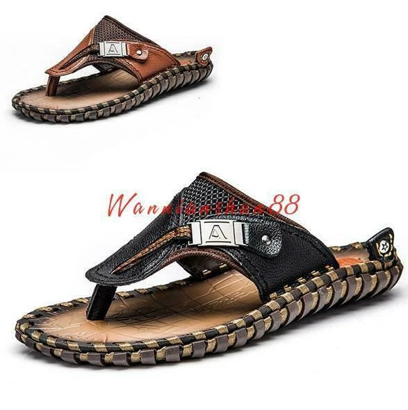Mens summer gladiator flip flops leather sandal slipper beach casual shoes