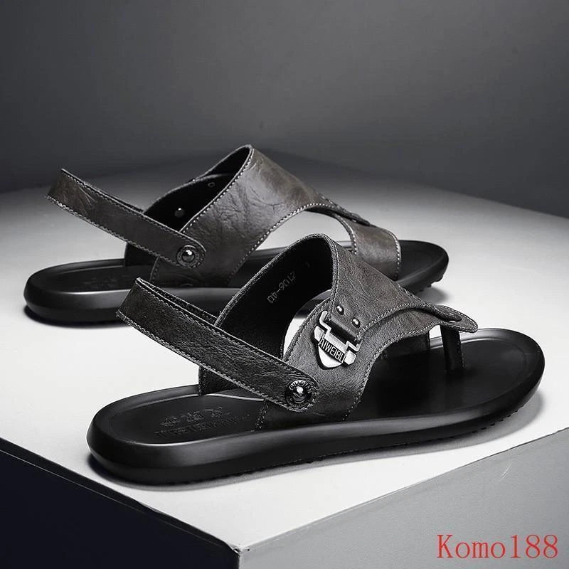 Mens summer Slippers outdoor Beach pu Leather Sandals Beach Casual slipper