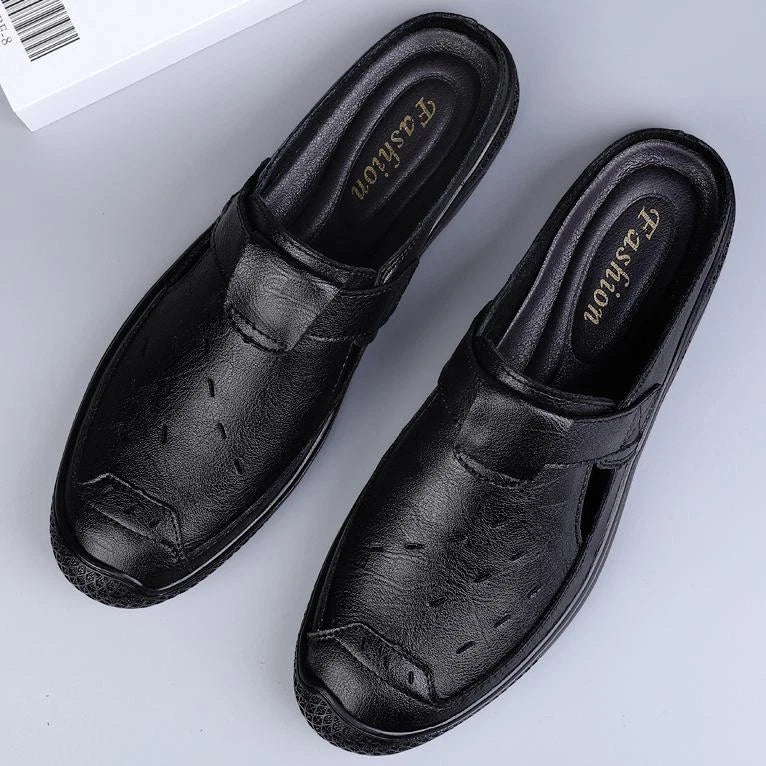 Men's Faux Leather Sandals Slip On Slippers Hollow Out Slingbacks Casual Outdoor