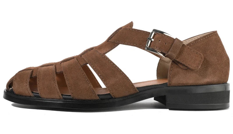 Firenze Atelier Men's Brown Suede Summer Closed Toe Fisherman Sandals Slippers