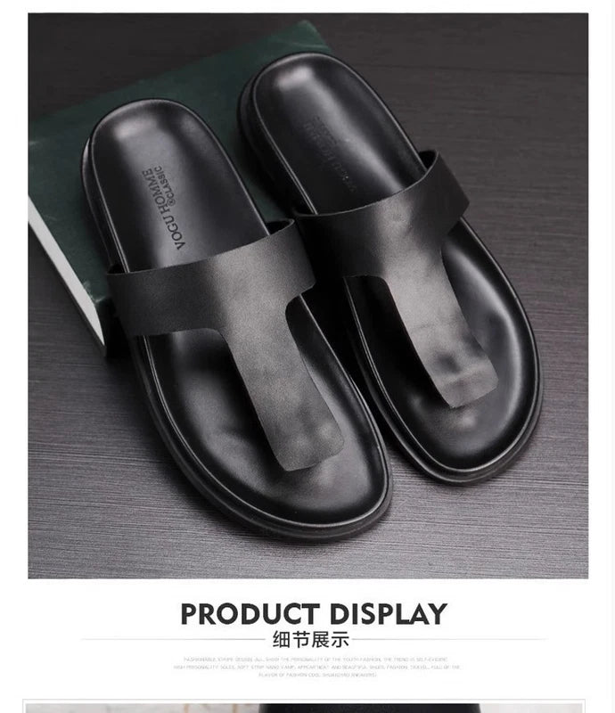 Men Leather Beach Summer Sandals Flip Flops British Beach Shoes Holiday Slippers