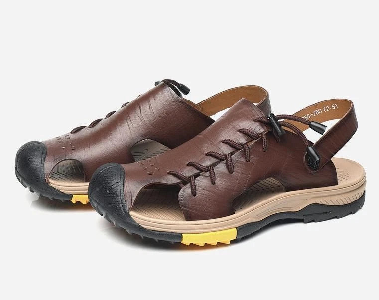 Summer Men's Flat Faux Leather Closed Toe Sandals Beach Outdoor Casual Slippers