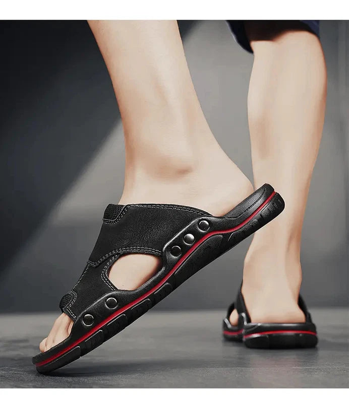 Mens Slippers Sandals Open Toe Fashion PU Leather Beach Holiday Summer Flats New
