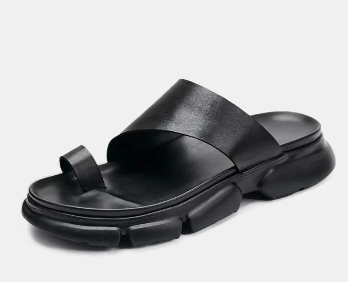 Mens Sandals Slippers Leather Casual Slip On Clip Toe Flats Beach Summer Shoes
