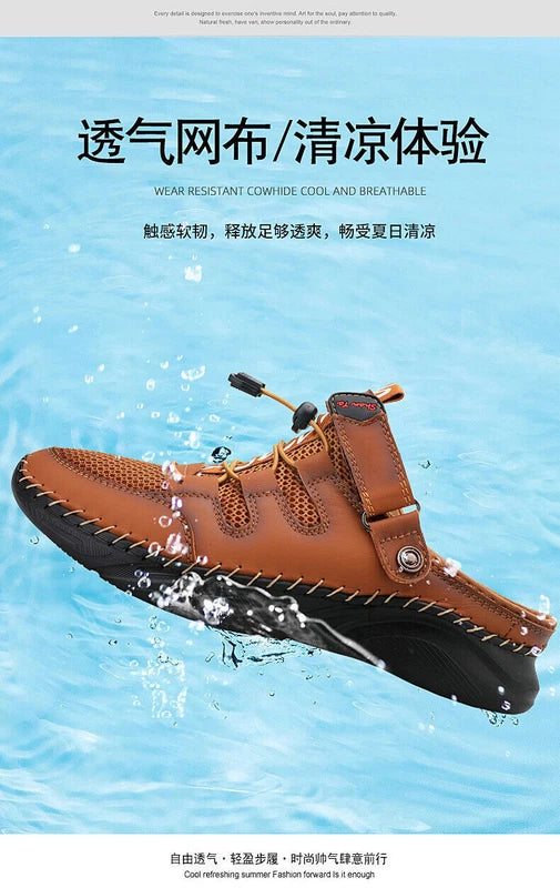 Mens Sandals Leather Mesh Beach Water Slipper Rubber Classic Non-slip