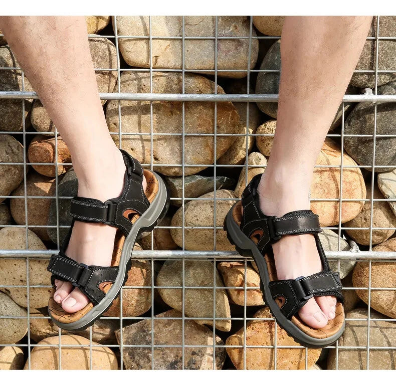 Summer Men's Shoes Soft Breathable Sandals Leather Outdoor Beach Comfy Slippers