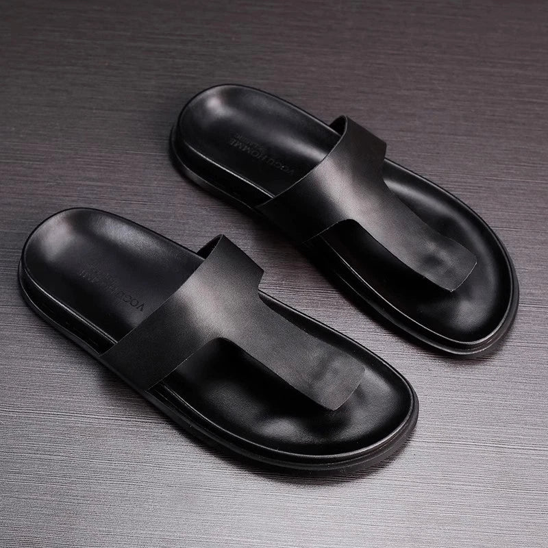 Men Leather Beach Summer Sandals Flip Flops British Beach Shoes Holiday Slippers