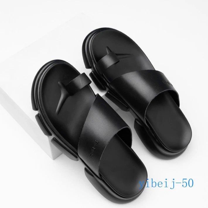 2025 Men's Sandals Shoes Slippers Leather Casual Flip Flops Platform Beach Shoes
