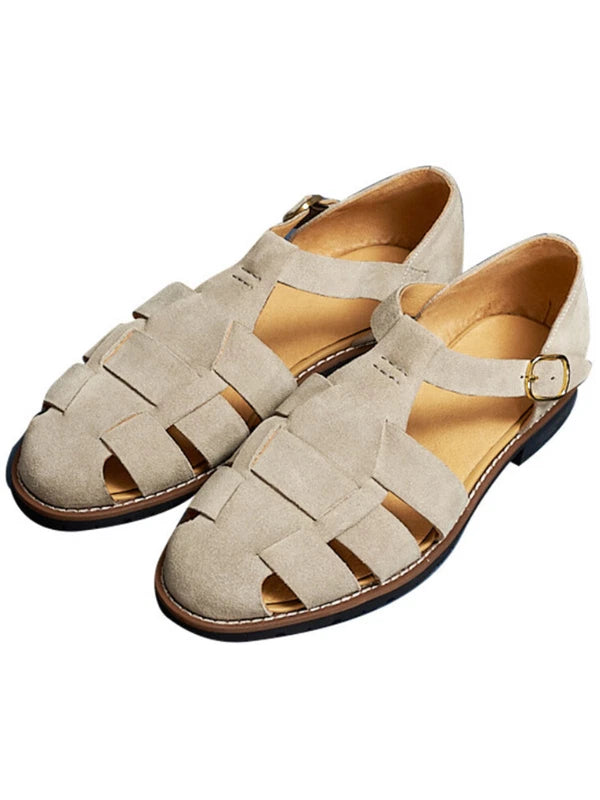 Handmade Mens  Japanese Shoes Summer Suede Buckle Roman Sandals Sz