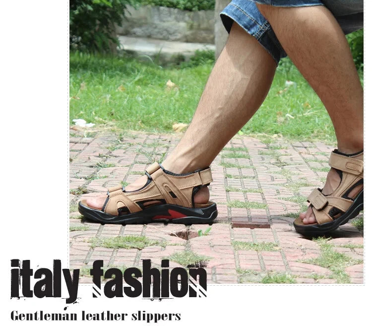 Casual Men's Leather Soft Sandals Comfortable Shoes Summer Beach Slippers Size13