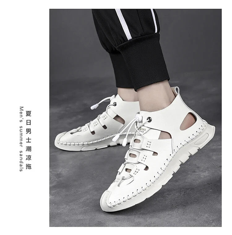 Men High Top Roman Sandals Leather Light Casual Slippers Breathable Beach Shoes
