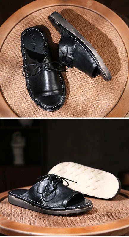 Retro Mens Handmade Real Leather Open Toe Sandal Slippers Shoes Beach Holiday sz