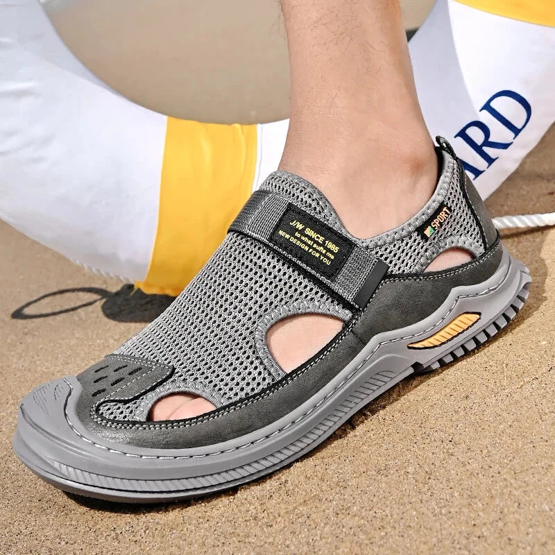 Men Sandals Summer Breathable Mesh Slip On Flats Outdoor Beach Casual Shoes