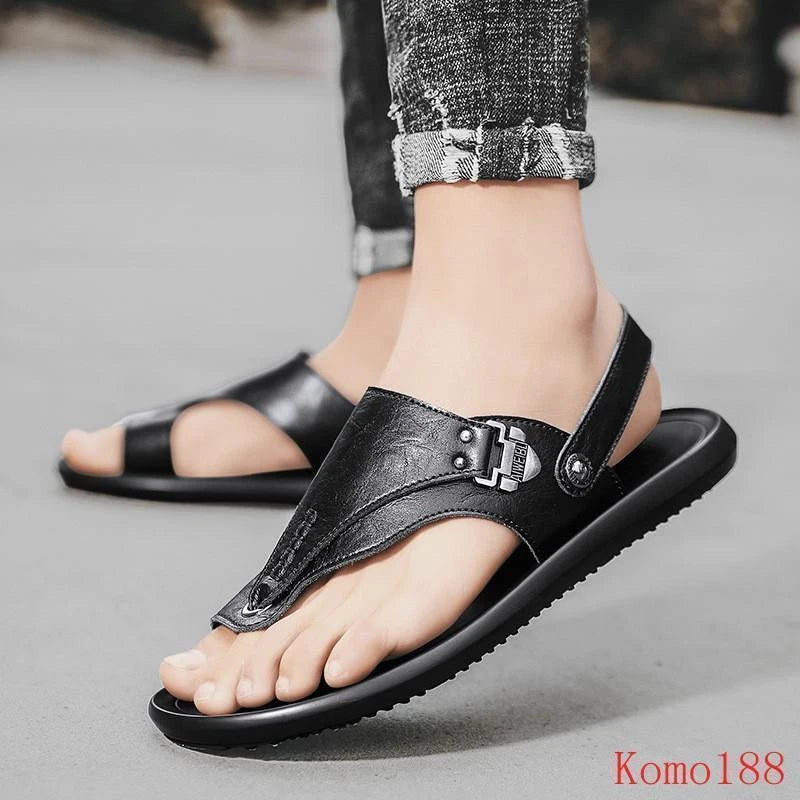 Mens summer Slippers outdoor Beach pu Leather Sandals Beach Casual slipper