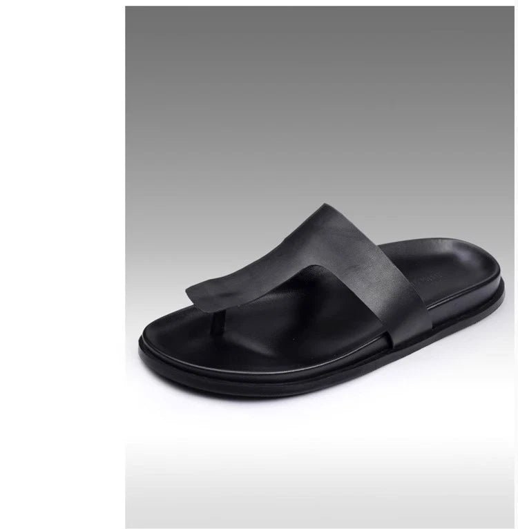 Men Leather Beach Summer Sandals Flip Flops British Beach Shoes Holiday Slippers