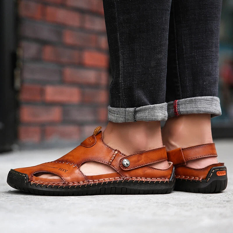 Summer Men's Leather Classic Sandals Slipper Soft Outdoor Beach Rubber Sandals