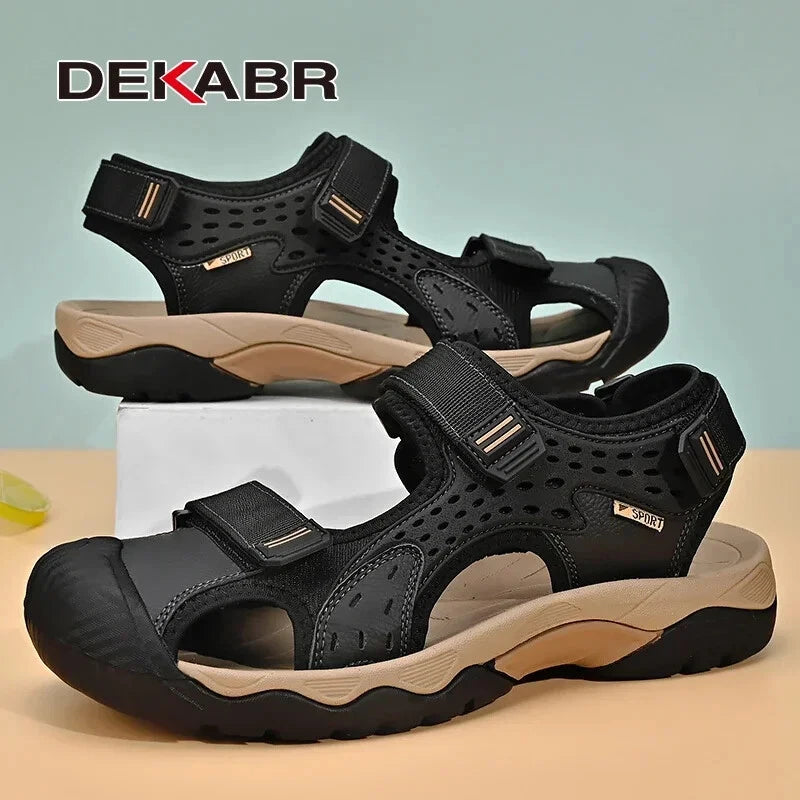 Fashion Casual Men Shoes Genuine Leather Soft Beach Sandals Breathable Slippers