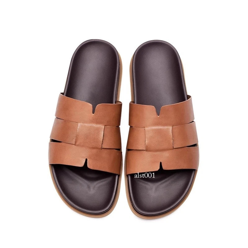 Summer New Men's Slippers Casual Breathable Beach Sandals Flat Leather Slippers