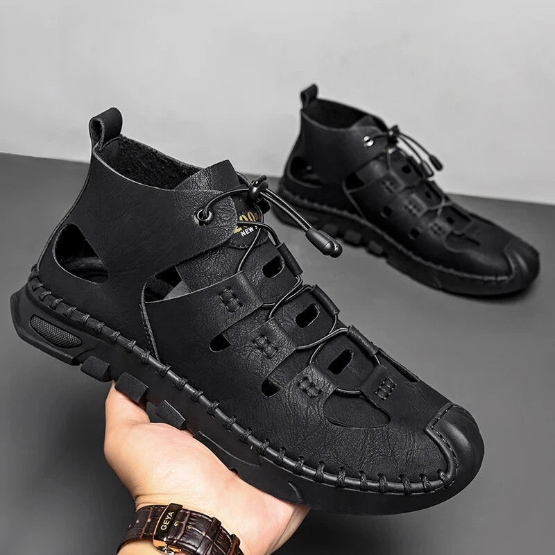 Men High Top Roman Sandals Leather Light Casual Slippers Breathable Beach Shoes