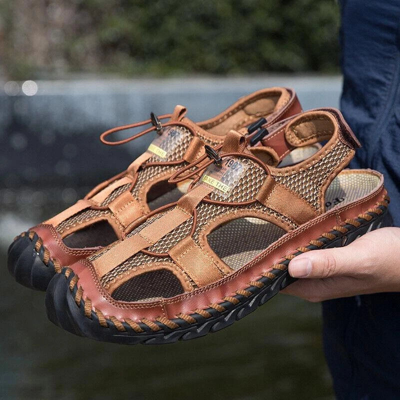 Summer Men's Anti-Slip Hiking Sandals Outdoor Breathable Closed Toe Beach Shoes