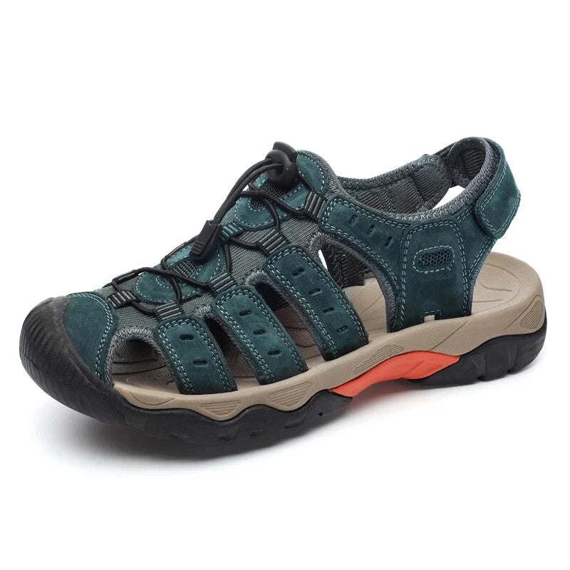 Men's Soft Leather Sandals Summer Lack Up Shoes Outdoor Comfort Beach Slippers
