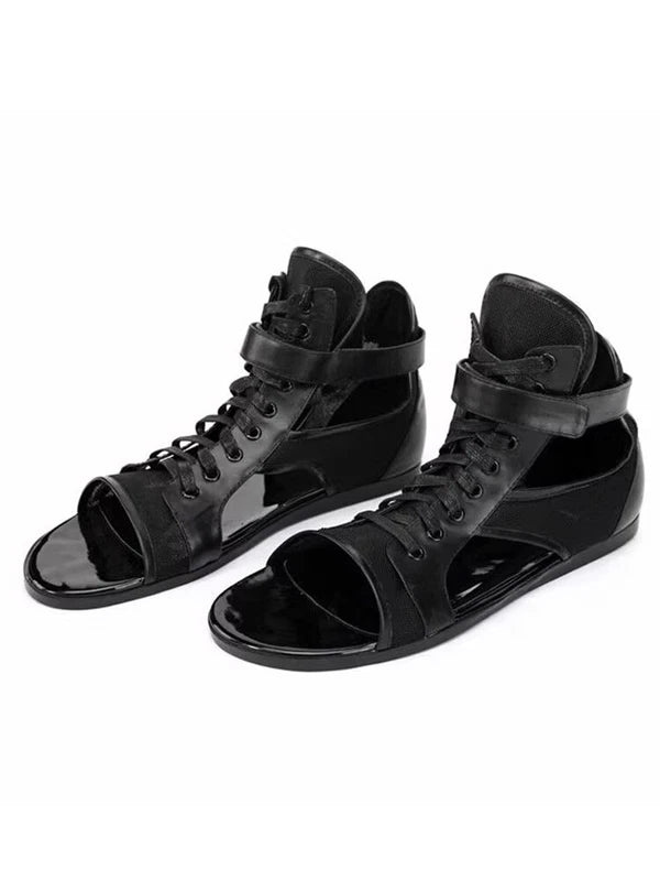 Menscatwalk Fashion Lace-up Comfortable  Beach Sandals British Roman Shoes Sz