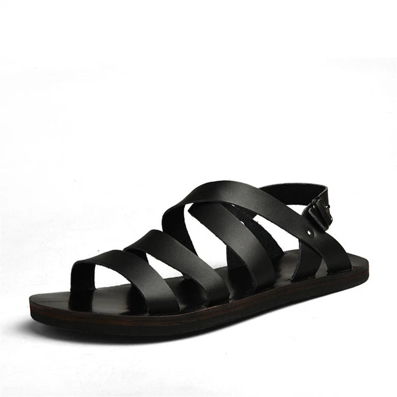Men's Sandals Fashion Leather Slippers Non-slip Beach Shoes Toe Layer Cowhide