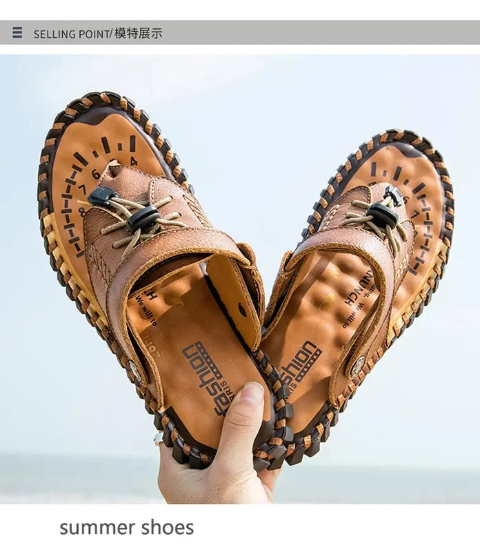 38-48 Plus Size Mens Real Leather Flip Flops Sandals Slipper Beach Holiday Shoes