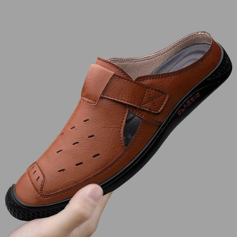 Men's Faux Leather Sandals Slip On Slippers Hollow Out Slingbacks Casual Outdoor
