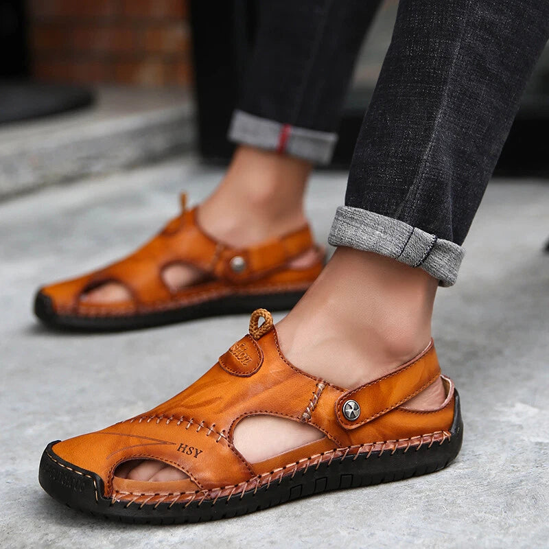 Summer Men's Leather Classic Sandals Slipper Soft Outdoor Beach Rubber Sandals