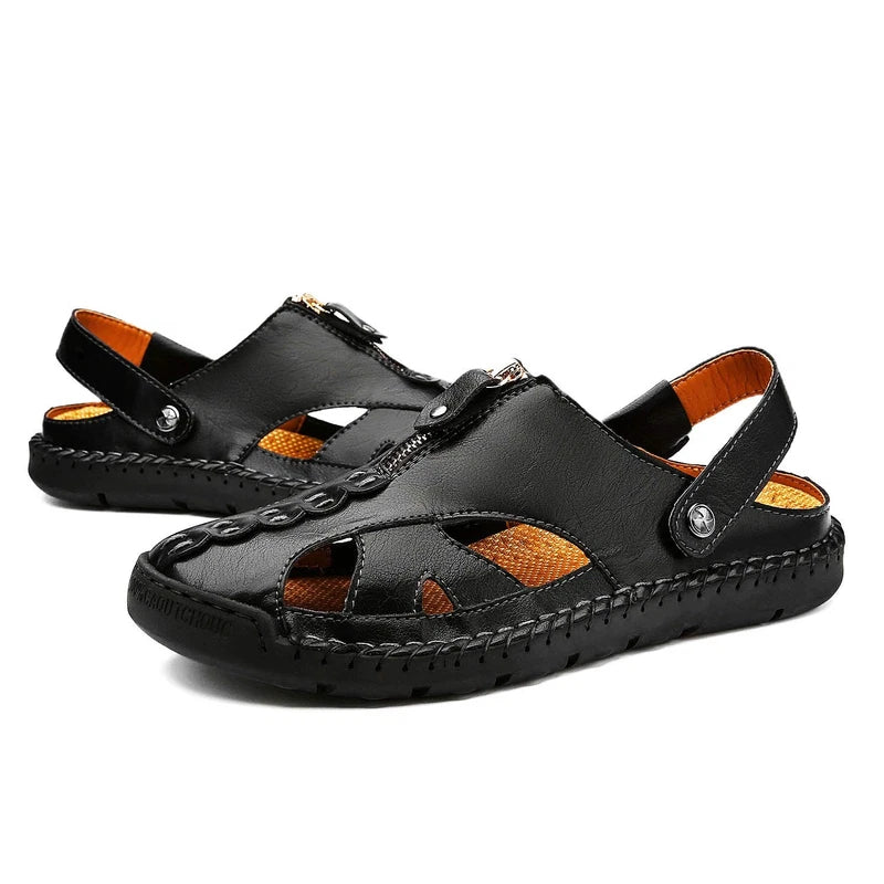 Men's Handmade Leather Fisherman Sandals, Casual Closed Toe Adjustable Beach