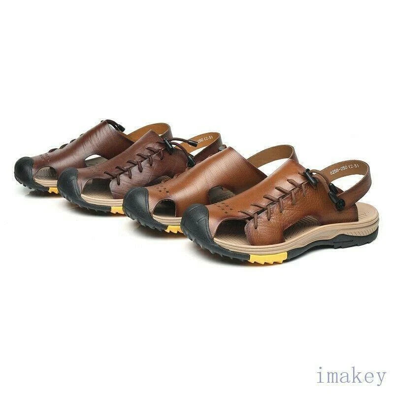 Men's Closed Toe Slip On Hollow Out Slipper Sandals Beach Casual Faux Leather SZ