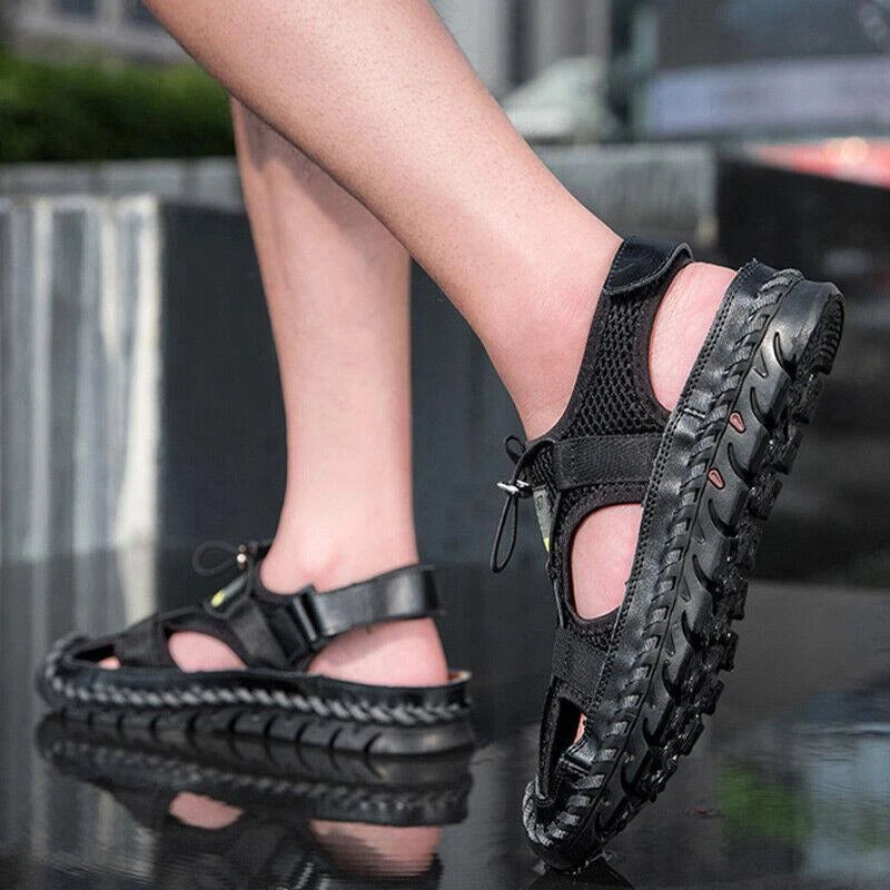 Summer Men's Anti-Slip Hiking Sandals Outdoor Breathable Closed Toe Beach Shoes