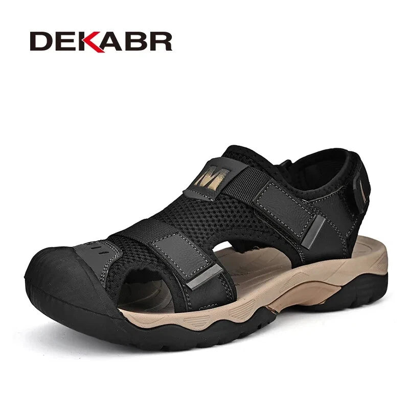 Fashion Casual Men Shoes Genuine Leather Mesh Beach Sandals Breathable Slippers
