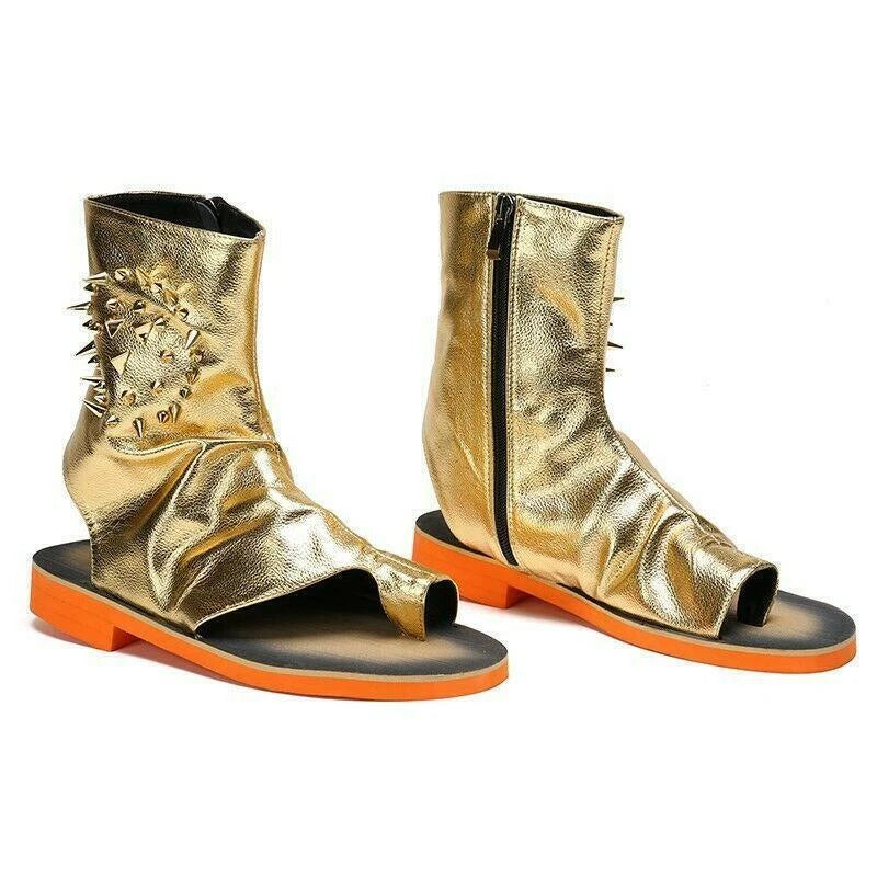 Rivet Gladiator Men's Leather Shoes Sandals High Top Boot Roma Open Toe Clip Toe